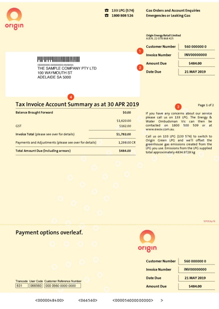 Page 1 of Origin bill